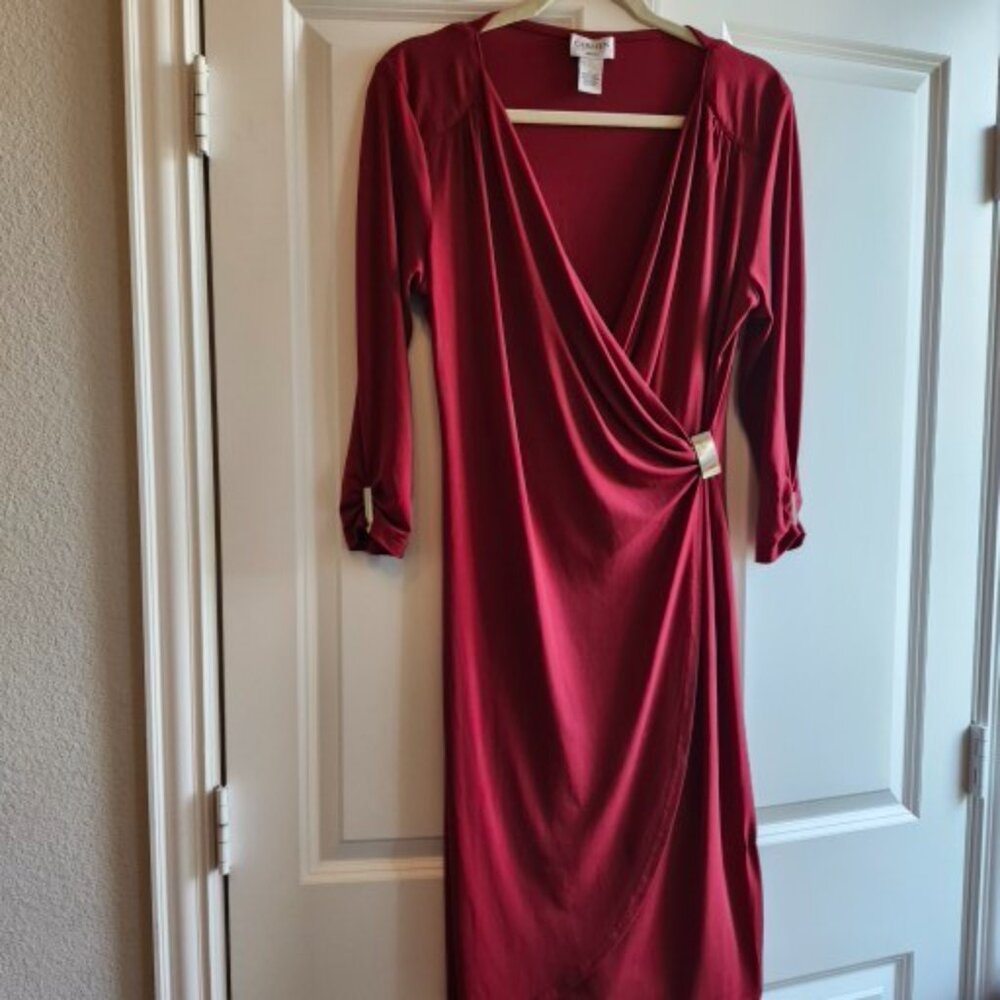 Chic, loose-fitting, Red, Large Women's Wrap Dress by Carmen Marc Valvo